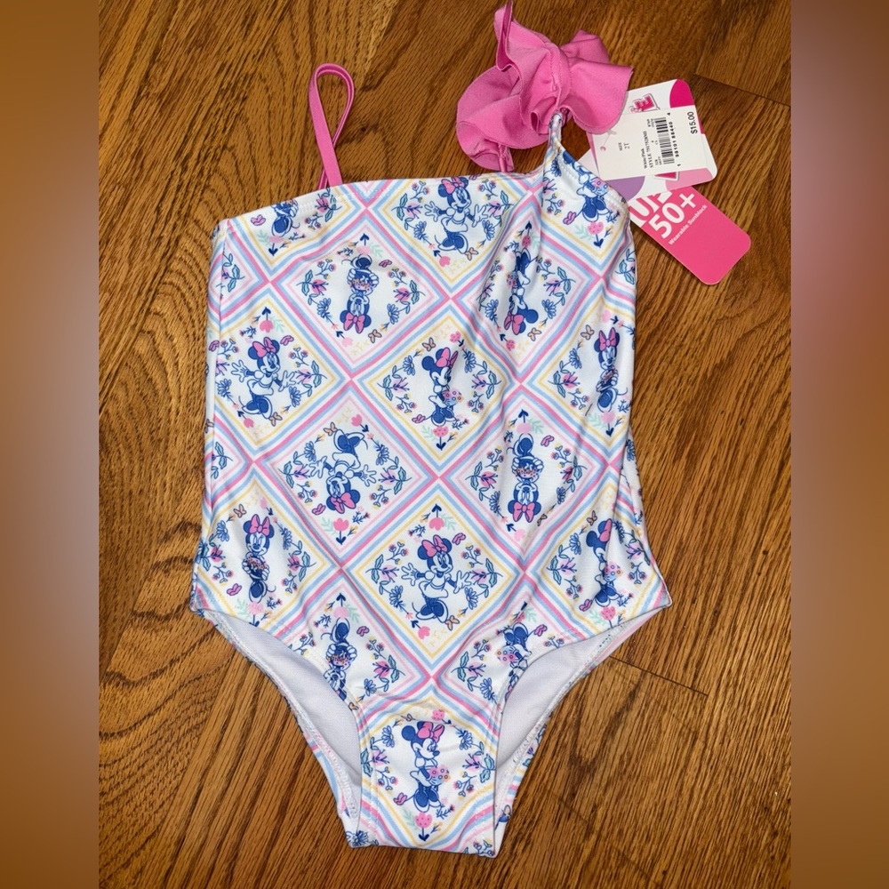 NWT Disney Junior Minnie One Shoulder Swimsuit 2T
